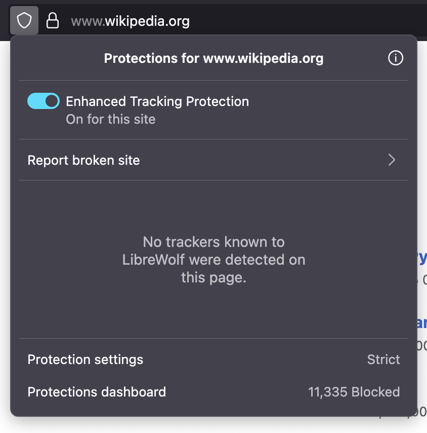 librewolf tracking protection switch